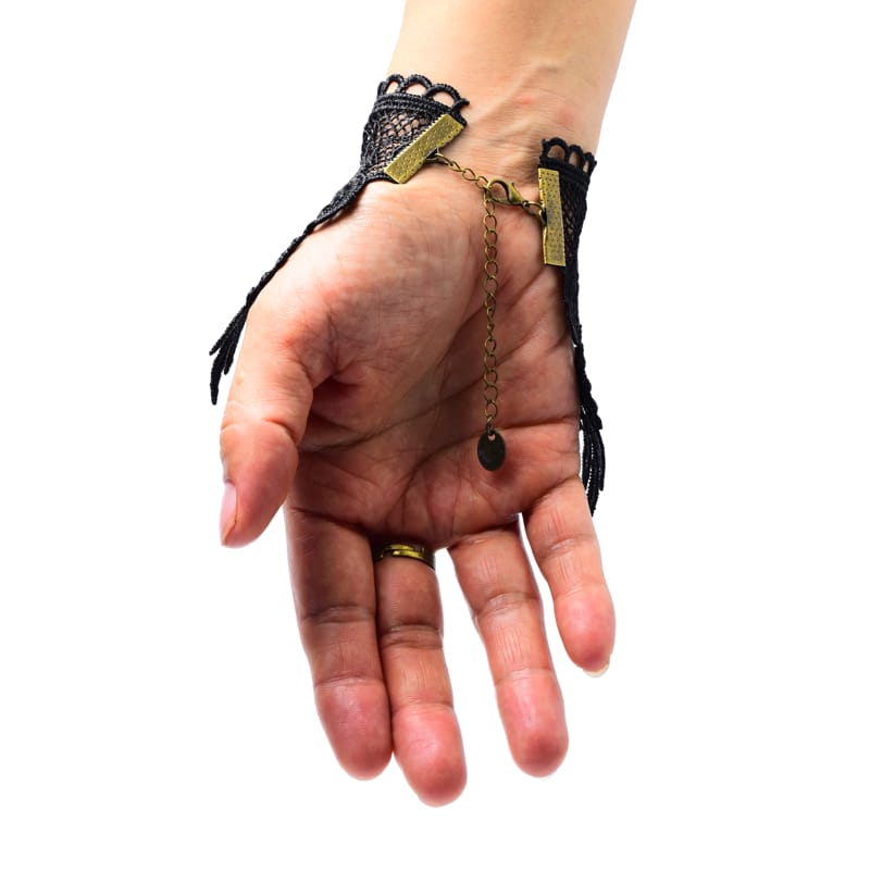 Pulsera Retro Gotica Color Negro Con Anillo Ajustable Unisex