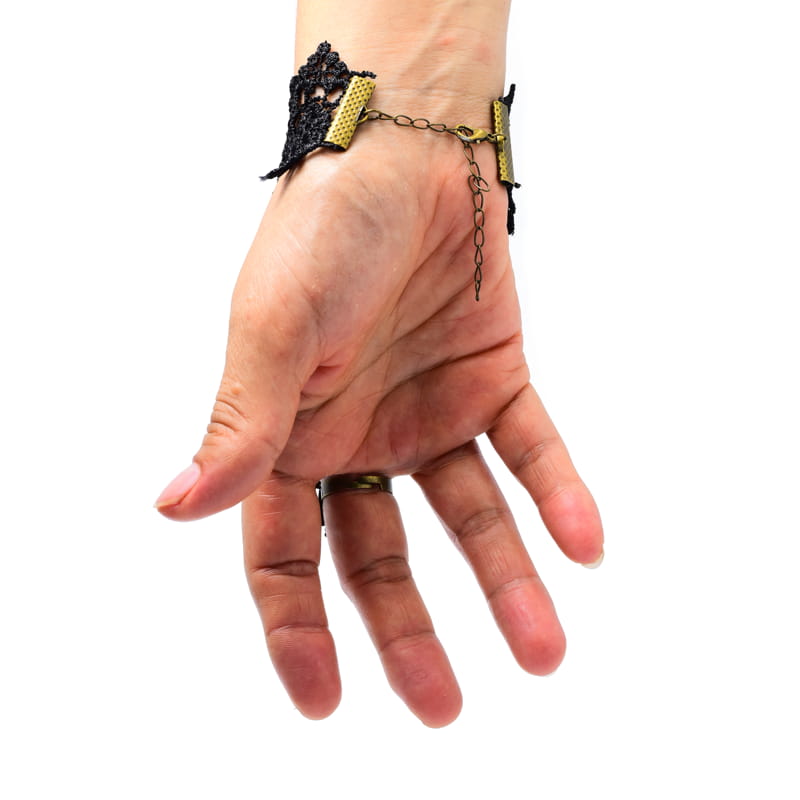 Pulsera Retro Gotica con anillo ajustable Rosa Negra