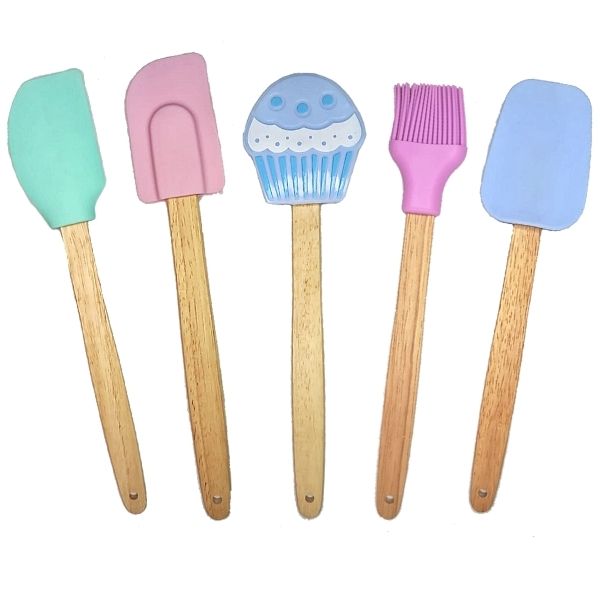 Set de 5 Utensilios Para Repostería Con Mango De  Madera Espátulas Brocha Color Pastel 