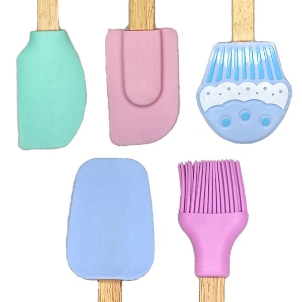 Set de 5 Utensilios Para Repostería Con Mango De  Madera Espátulas Brocha Color Pastel 