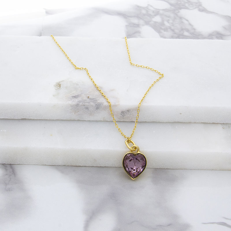 Collar para Mujer con Cristal Fino Europeo en forma de Corazón Chico- Bañado en Oro 14k- Collar Elegante y Brillante-Collares de Mujer de Moda- Joyería para Mujer de Moda- Regalo especial