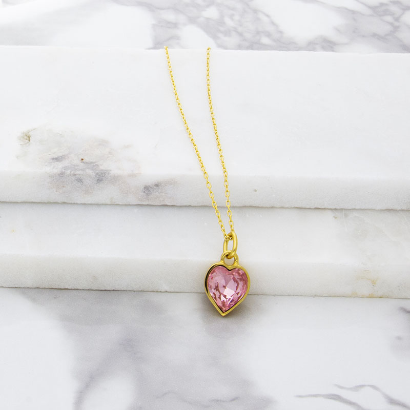 Collar para Mujer con Cristal Fino Europeo en forma de Corazón Chico- Bañado en Oro 14k- Collar Elegante y Brillante-Collares de Mujer de Moda- Joyería para Mujer de Moda- Regalo especial