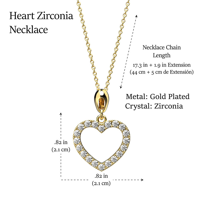 Collar para Mujer con Cristal Fino Europeo en forma de Corazón Hueco- Bañado en Oro 14k- Collar Elegante y Brillante-Collares de Mujer de Moda- Joyería para Mujer de Moda- Regalo especial