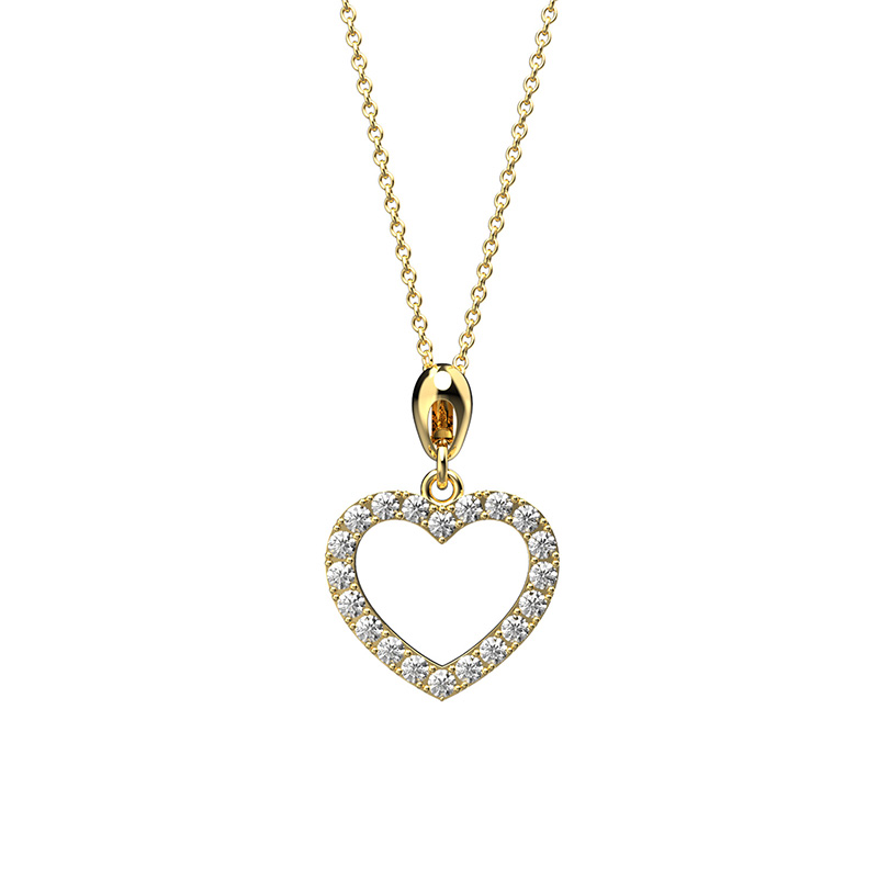 Collar para Mujer con Cristal Fino Europeo en forma de Corazón Hueco- Bañado en Oro 14k- Collar Elegante y Brillante-Collares de Mujer de Moda- Joyería para Mujer de Moda- Regalo especial