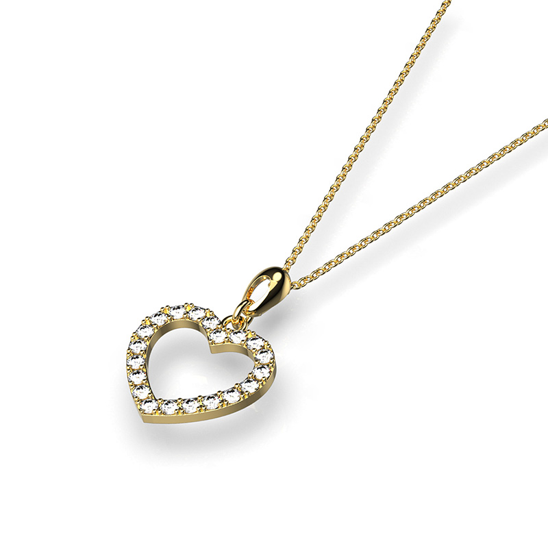 Collar para Mujer con Cristal Fino Europeo en forma de Corazón Hueco- Bañado en Oro 14k- Collar Elegante y Brillante-Collares de Mujer de Moda- Joyería para Mujer de Moda- Regalo especial