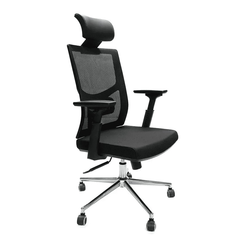 Silla De Oficina Negra Ejecutiva Ergonómica Base Metal Malla Lujo Apoyabrazos Ajustable y Cabecera Ajustable VANLIG