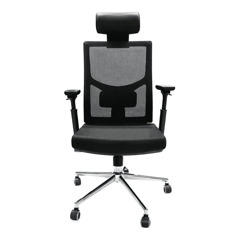 Silla De Oficina Negra Ejecutiva Ergonómica Base Metal Malla Lujo Apoyabrazos Ajustable y Cabecera Ajustable VANLIG