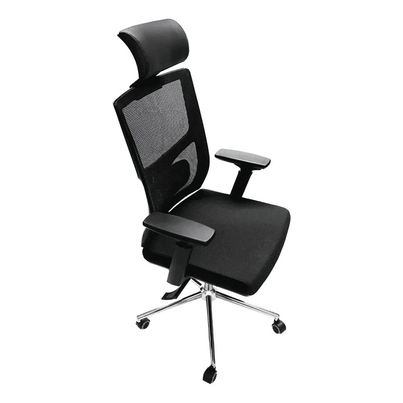 Silla De Oficina Negra Ejecutiva Ergonómica Base Metal Malla Lujo Apoyabrazos Ajustable y Cabecera Ajustable VANLIG