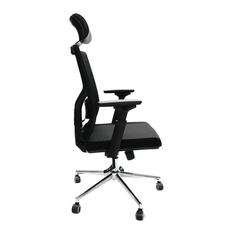 Silla De Oficina Negra Ejecutiva Ergonómica Base Metal Malla Lujo Apoyabrazos Ajustable y Cabecera Ajustable VANLIG