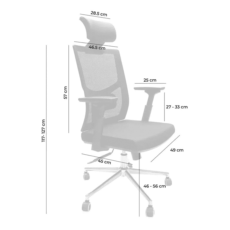 Silla De Oficina Negra Ejecutiva Ergonómica Base Metal Malla Lujo Apoyabrazos Ajustable y Cabecera Ajustable VANLIG