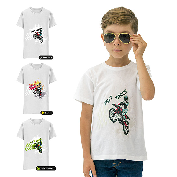 Playera Que Cambia De Color Con El Sol Y Oscuridad Niño Moto Generra 114705