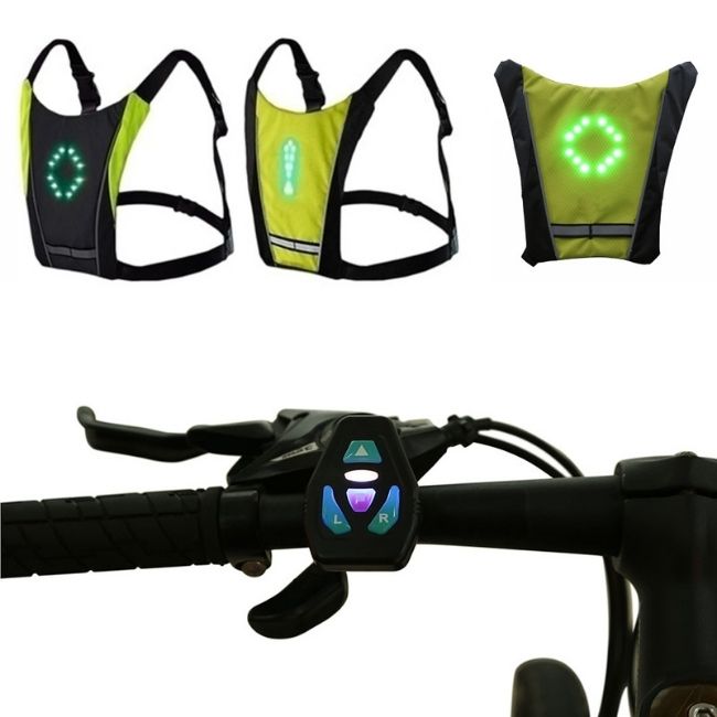 Chaleco para Bicicleta con Señales Luz LED, Recargable, Inalámbrico, Advertencia de Vuelta Direccional, Ciclismo.