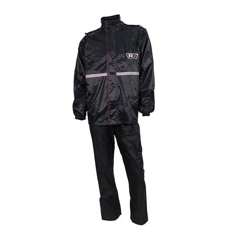 IMPERMEABLE R7 NEGRO CON CAPUCHA PARA MOTO EN 2 PZAS 