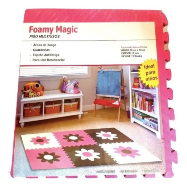Piso Tapete Foami Foamy Fomi Rosa Café Niña 6 Piezas