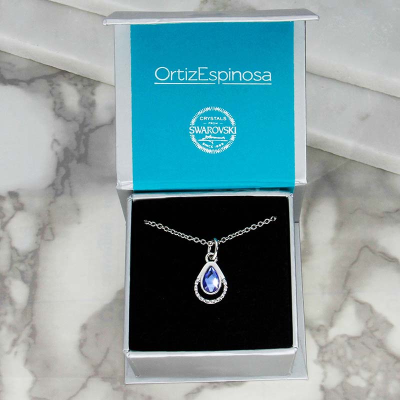 Collar para Mujer con Cristal Fino Europeo Drop- Bañado en Rodio- Collar Elegante y Brillante-Collares de Mujer de Moda- Joyería para Mujer de Moda- Regalo especial