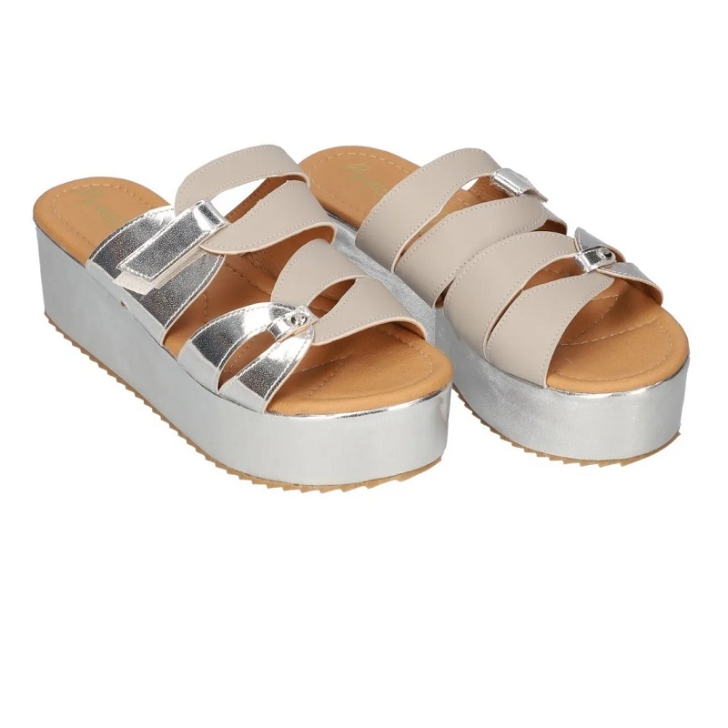 Sandalias Zapatos Mujer Tacon Zapatillas Plataforma 133 /z Gris Plata