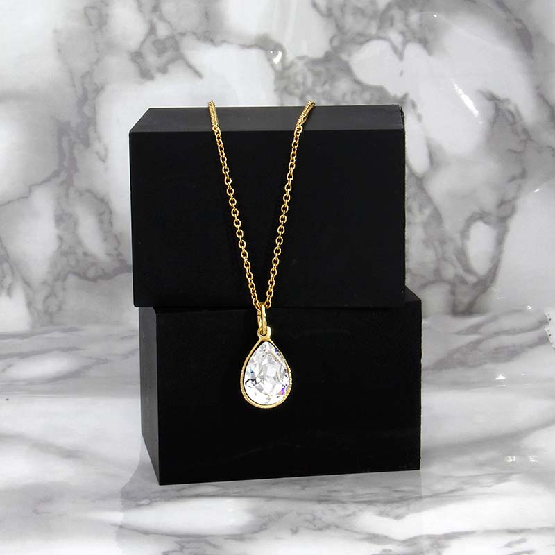 Collar para Mujer con Cristal Fino Europeo en forma de Gota- Bañado en Rodio- Collar Elegante y Brillante-Collares de Mujer de Moda- Joyería para Mujer de Moda- Regalo especial