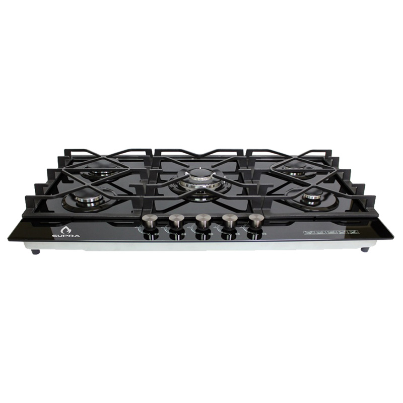 Parrilla de gas empotrable de 87cm SUPRA 5Q-TG-87 con 5 quemadores y cubierta de cristal templado negro