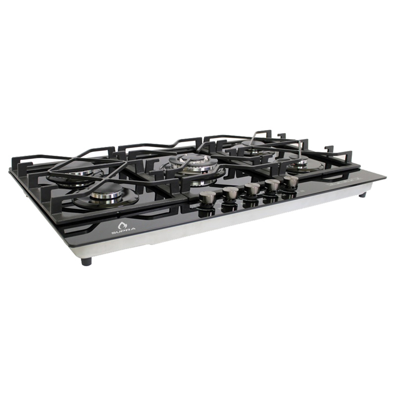 Parrilla de gas empotrable de 87cm SUPRA 5Q-TG-87 con 5 quemadores y cubierta de cristal templado negro