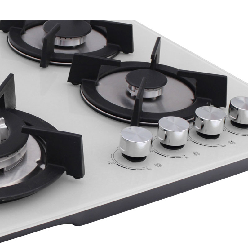 Parrilla de gas empotrable de 4 quemadores SUPRA, 4Q-EC-B parrilla a gas de 60cm con cubierta de cristal templado blanco.