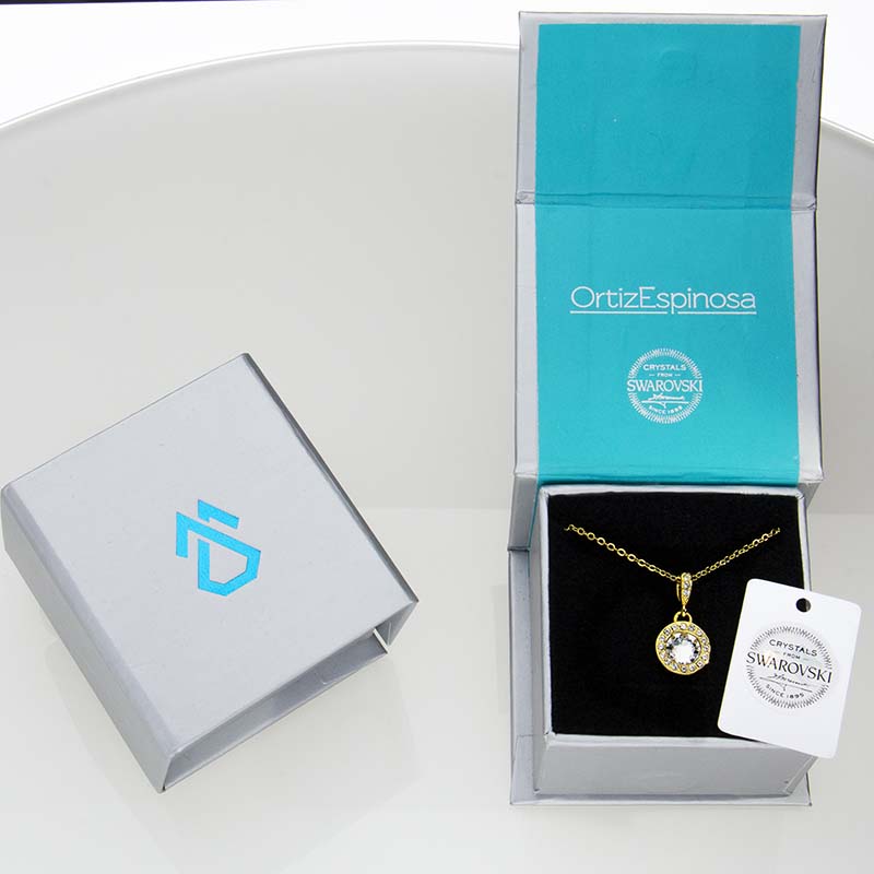 Collar para Mujer con Cristal Fino Europeo Rosetti, Bañado en Oro 14k- Collar Elegante y Brillante-Collares de Mujer de Moda- Joyería para Mujer de Moda- Regalo especial