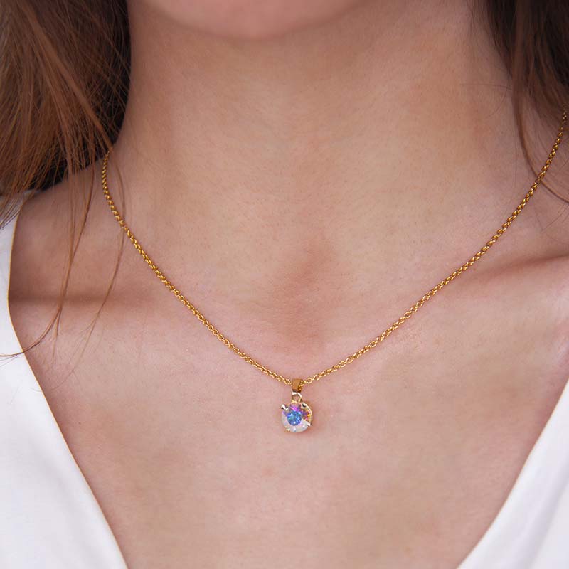 Collar para Mujer con Cristal Fino Europeo Round Stone, Bañado en Oro 14k- Collar Elegante y Brillante-Collares de Mujer de Moda- Joyería para Mujer de Moda- Regalo especial