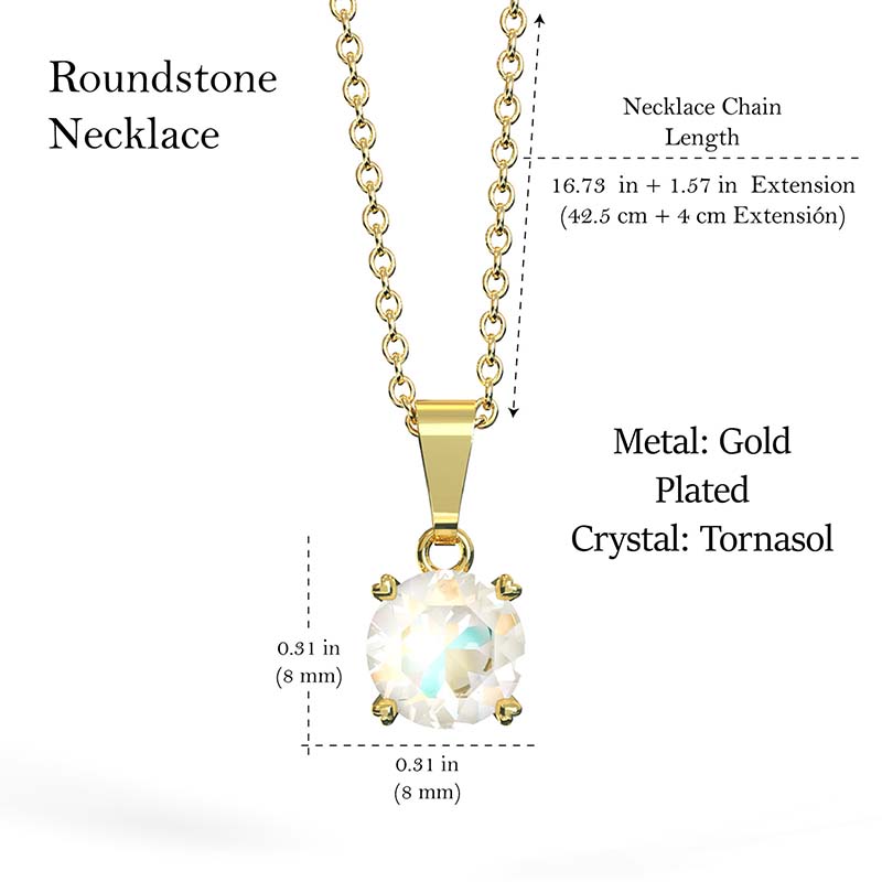 Collar para Mujer con Cristal Fino Europeo Round Stone, Bañado en Oro 14k- Collar Elegante y Brillante-Collares de Mujer de Moda- Joyería para Mujer de Moda- Regalo especial