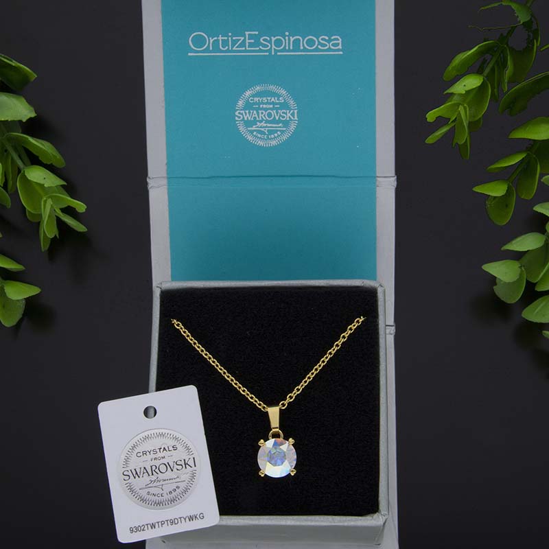 Collar para Mujer con Cristal Fino Europeo Round Stone, Bañado en Oro 14k- Collar Elegante y Brillante-Collares de Mujer de Moda- Joyería para Mujer de Moda- Regalo especial