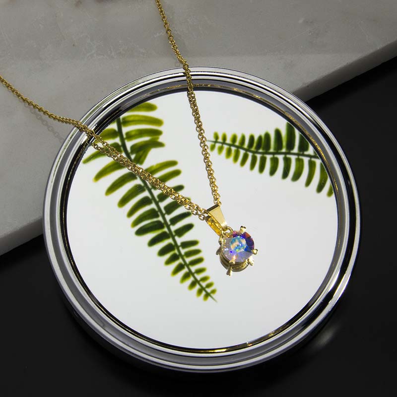 Collar para Mujer con Cristal Fino Europeo Round Stone, Bañado en Oro 14k- Collar Elegante y Brillante-Collares de Mujer de Moda- Joyería para Mujer de Moda- Regalo especial