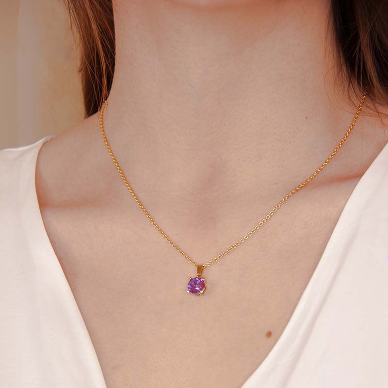 Collar para Mujer con Cristal Fino Europeo Solitario, Bañado en Oro 14k- Collar Elegante y Brillante-Collares de Mujer de Moda- Joyería para Mujer de Moda- Regalo especial