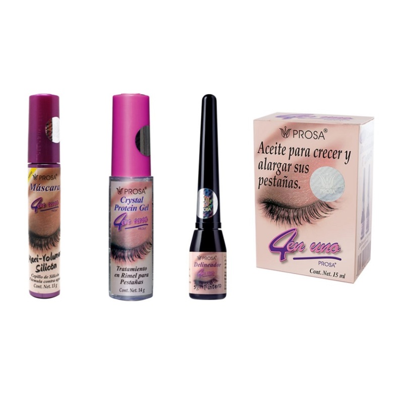 Kit de Rímel Maxi Volumen silicón, Gel para cejas, Aceite para pestañas y Delineador tintero PROSA