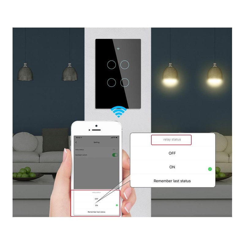 Apagador Inteligente Wifi Panel de Cristal Touch 4 Botones Compatible con Alexa y Google Home