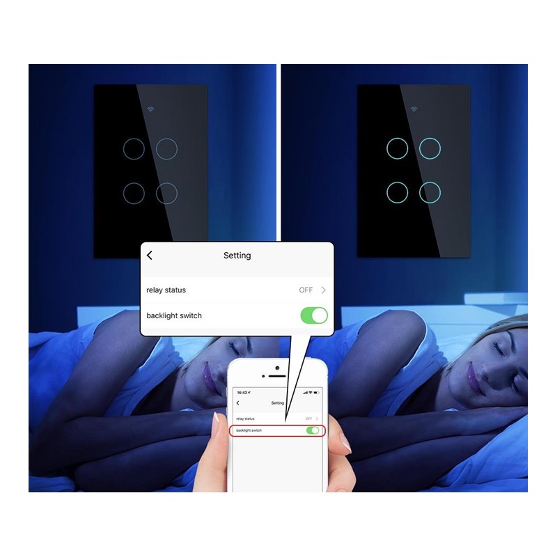 Apagador Inteligente Wifi Panel de Cristal Touch 4 Botones Compatible con Alexa y Google Home