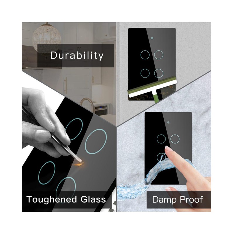 Apagador Inteligente Wifi Panel de Cristal Touch 4 Botones Compatible con Alexa y Google Home