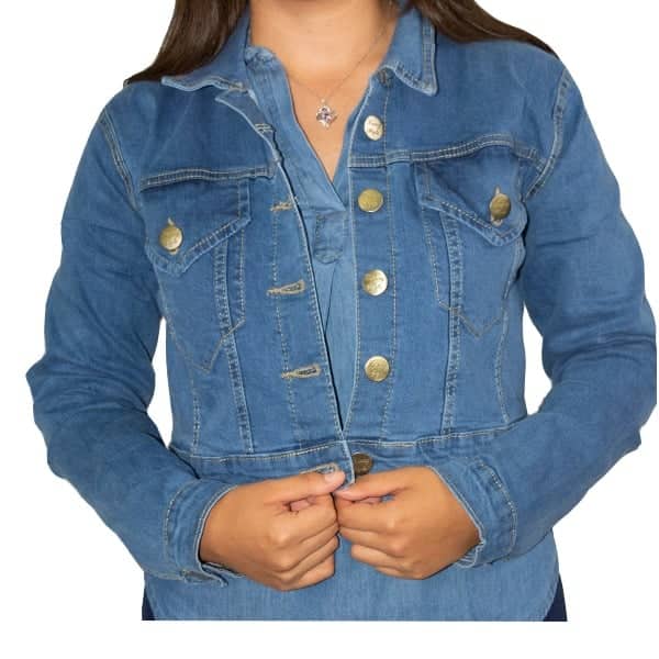 Chamarra De Mezclilla Tipo Torera Azul Cielo