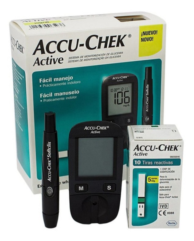 Kit Glucometro Accu Check Active Con 10 Tiras Y 10 Lancetas