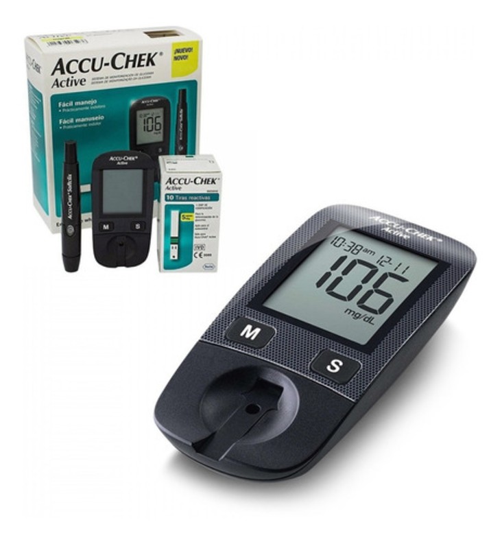 Kit Glucometro Accu Check Active Con 10 Tiras Y 10 Lancetas