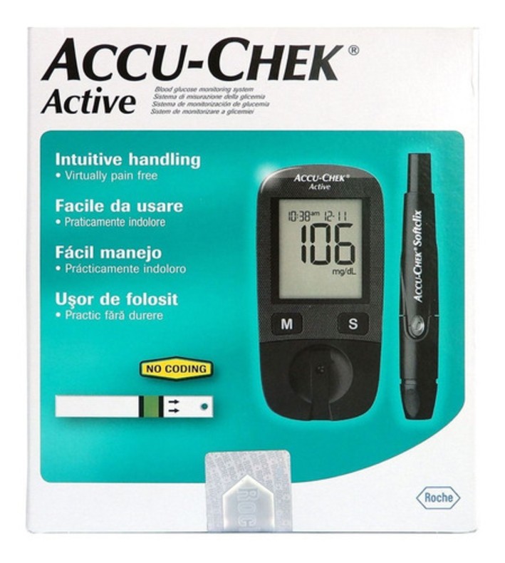 Kit Glucometro Accu Check Active Con 10 Tiras Y 10 Lancetas