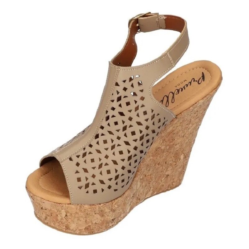 Sandalias Zapatos Mujer Tacon Zapatillas Plataforma 156 /z Beige