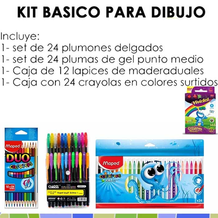 Set Dibujo Colores 24 Surtidos Plumas Gel Plumones Crayolas.