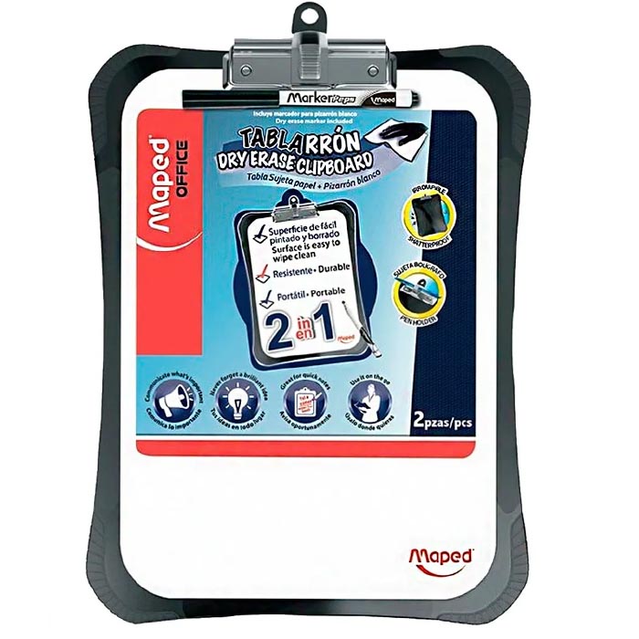 Tabla Sujeta Papel Hojas Pizarron Blanco Portatil maped