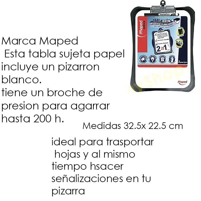 Tabla Sujeta Papel Hojas Pizarron Blanco Portatil maped