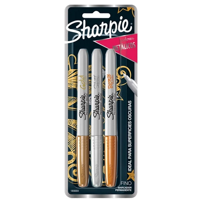 Set 3 Sharpie Metalico Plumon Permanente Fino Plata Dorado