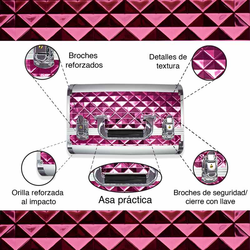 Neceser Profesional Rombos Rosa Mexicano Maletín Organizador Portátil PVC Aluminio