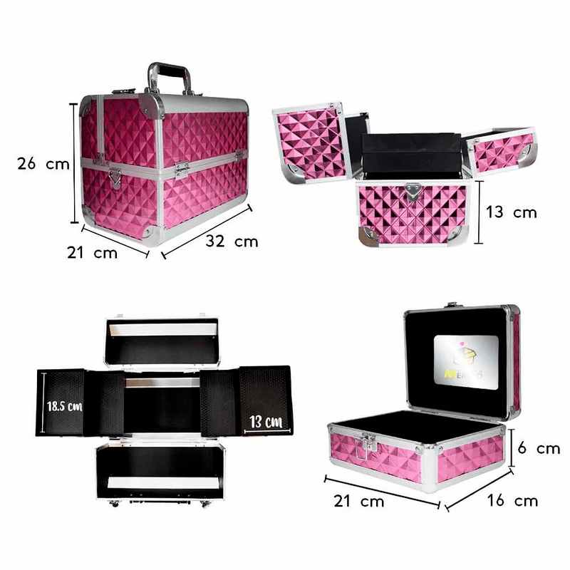 Neceser Profesional Rombos Rosa Mexicano Maletín Organizador Portátil PVC Aluminio