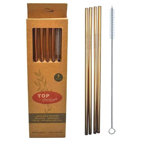 Popotes Reutilizables De Acero Inoxidable Color Cobre Eco Friendly