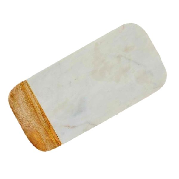 Tabla De Mármol y Madera Rectangular  Para Presentación Quesos Carnes Frías Sushi