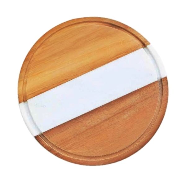 Tabla De Mármol y Madera Circular Para Presentación Quesos Carnes Frías