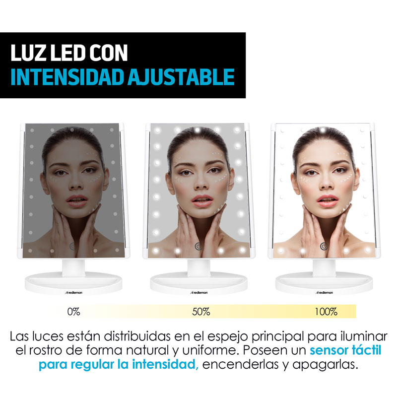Espejo para Maquillaje con Aumentos y Luz LED Ajustable Redlemon
