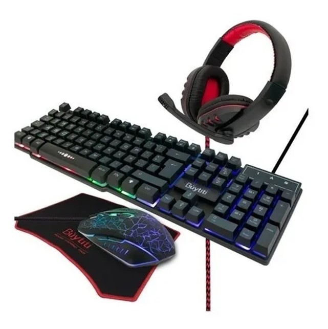 Kit Gamer De Teclado Mouse Audífonos Mousepad Luz Rgb 4 En 1